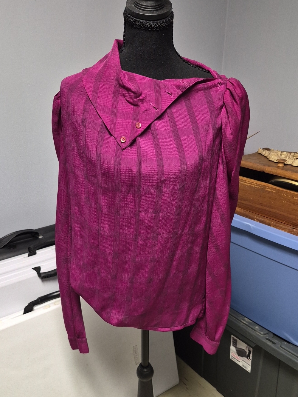 Women's Magenta Striped Long-Sleeve Blouse